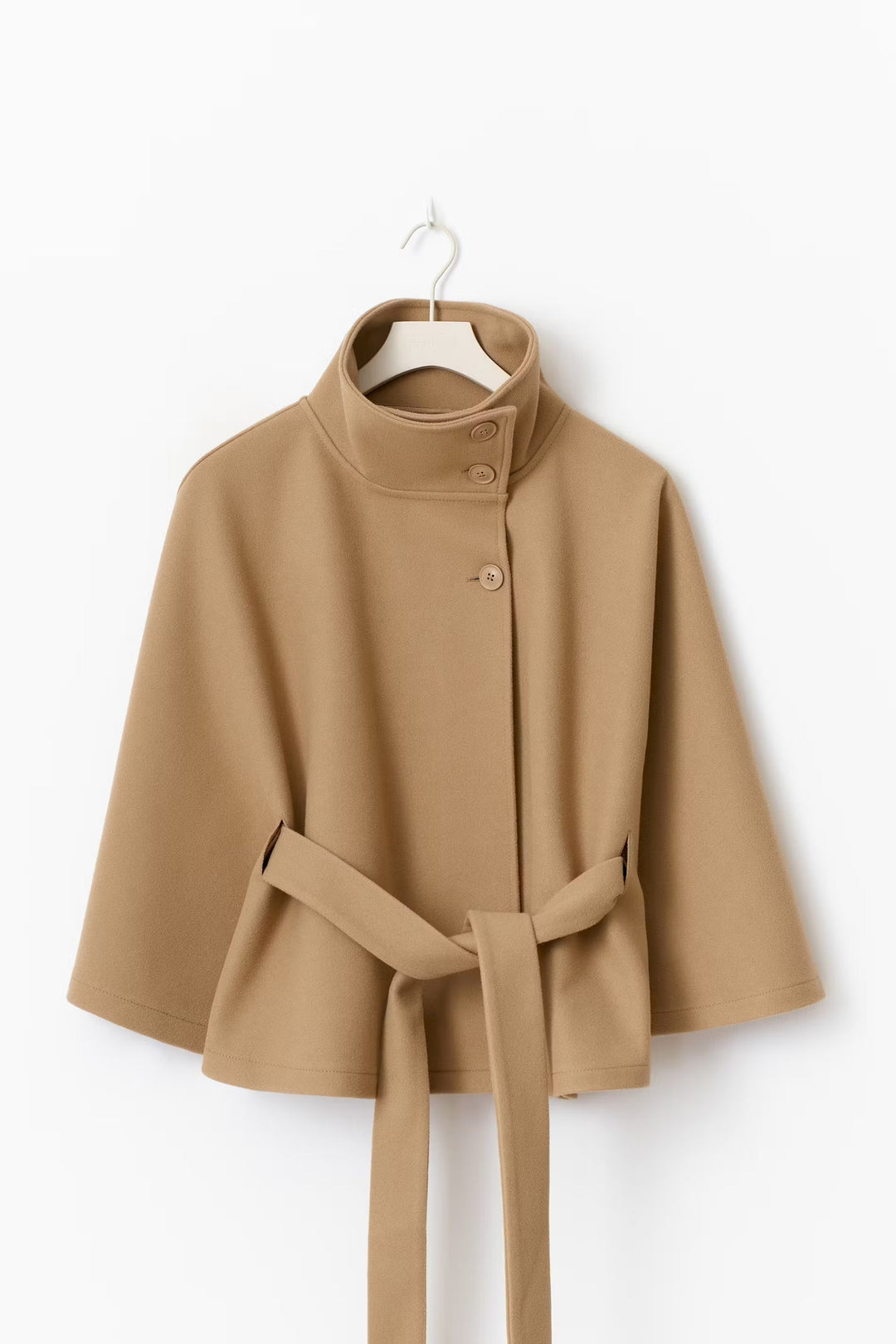 Women's Belted High-Collar Cape Coat for Office and Evening Wear