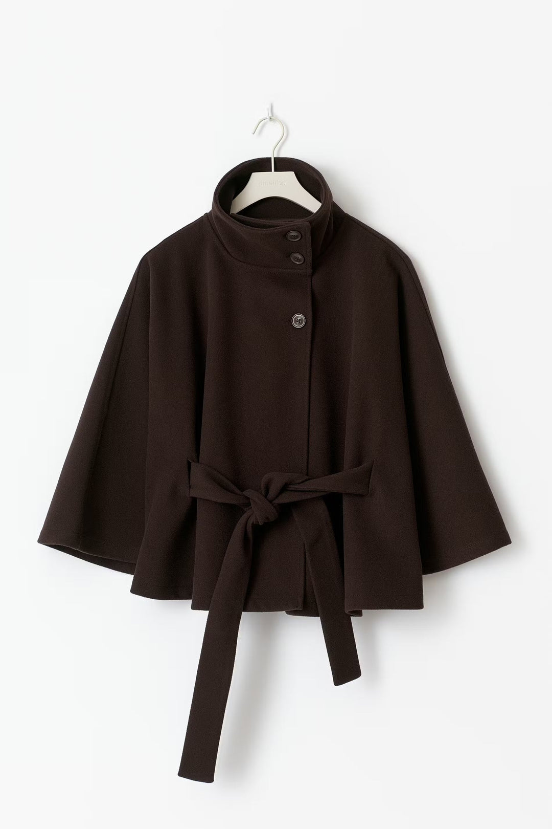 Women's Belted High-Collar Cape Coat for Office and Evening Wear