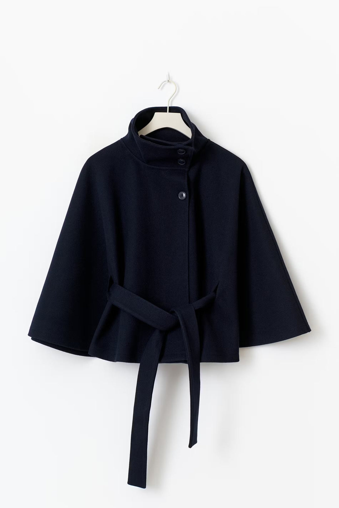 Women's Belted High-Collar Cape Coat for Office and Evening Wear