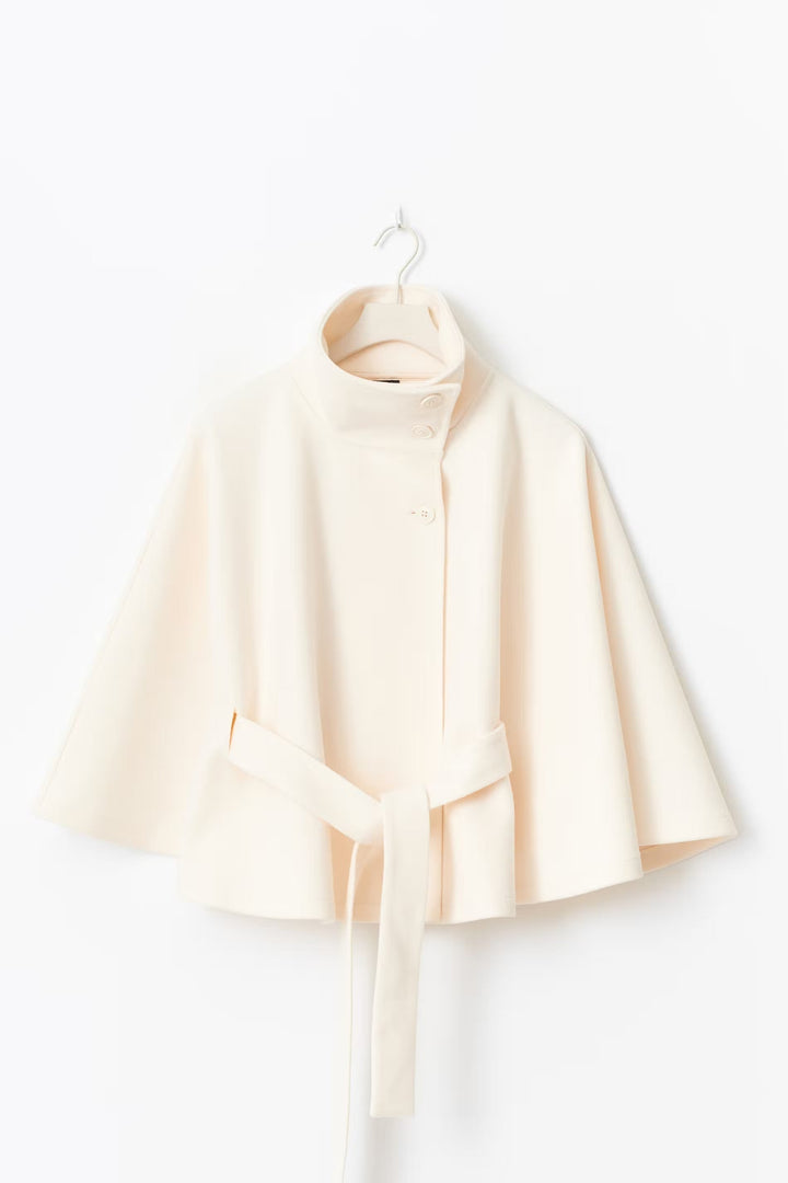 Women's Belted High-Collar Cape Coat for Office and Evening Wear