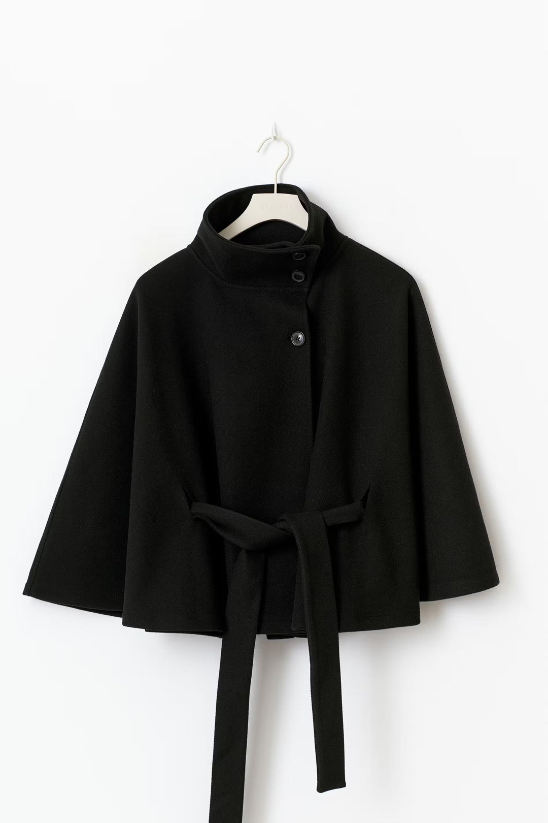 Women's Belted High-Collar Cape Coat for Office and Evening Wear