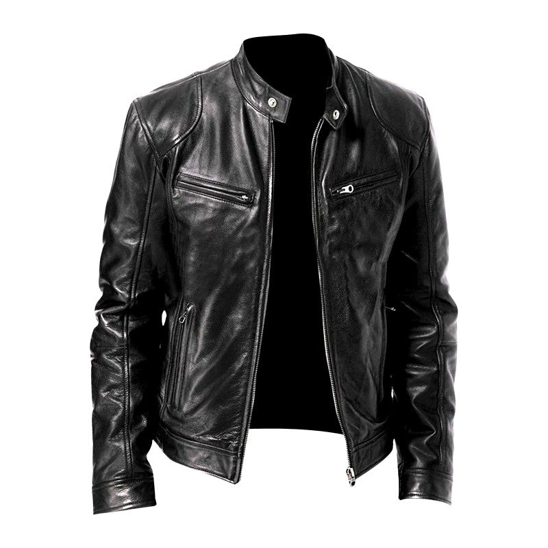Men's Café Racer Leather Motorcycle Jacket