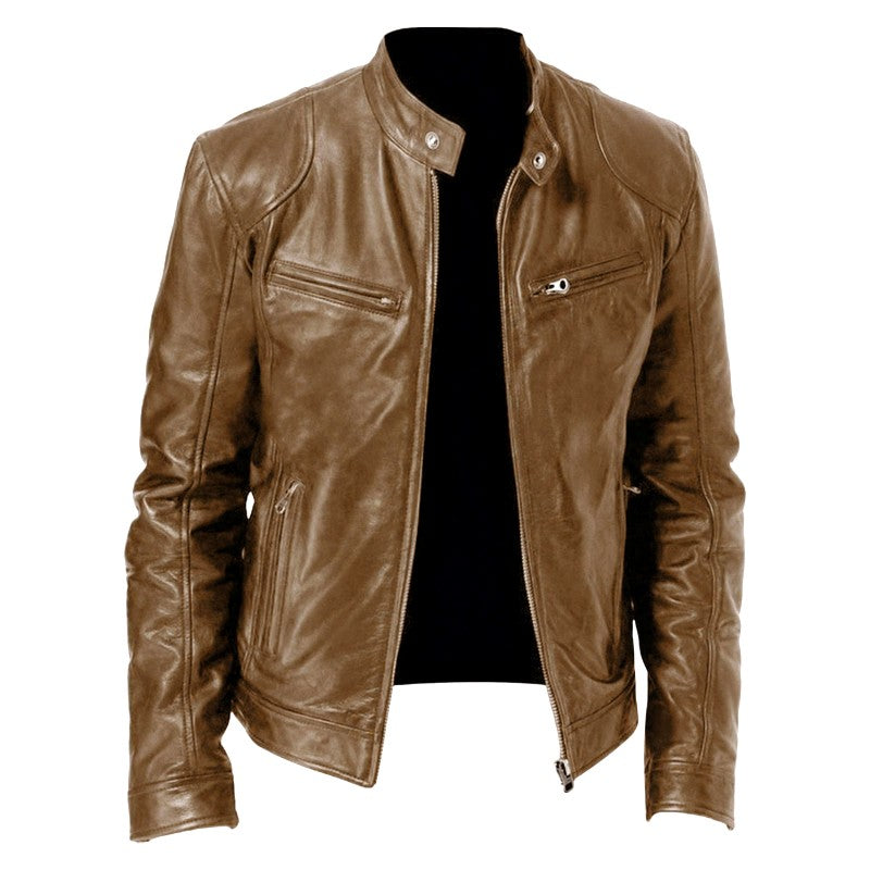 Men's Café Racer Leather Motorcycle Jacket