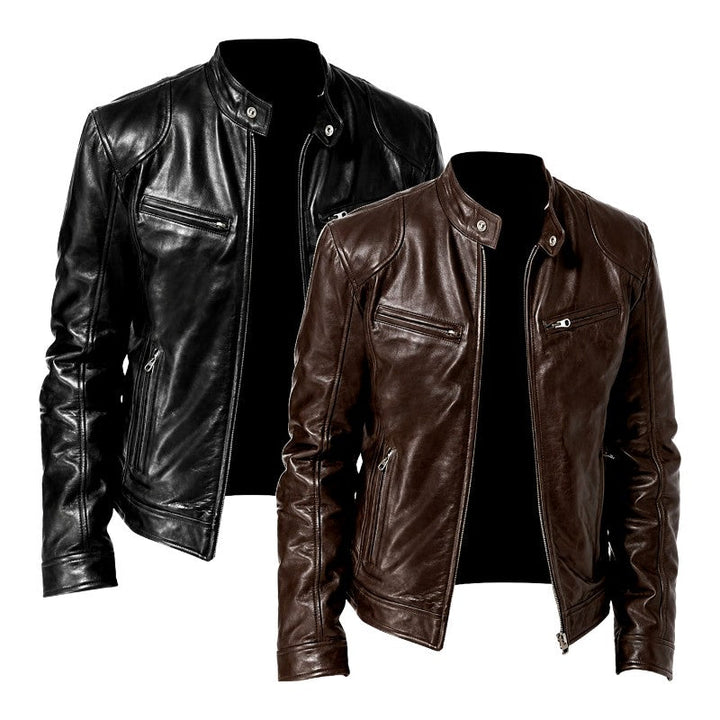 Men's Café Racer Leather Motorcycle Jacket