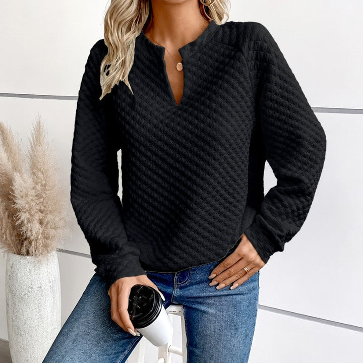 Women's Quilted Deep V-Neck Fitted Sweater