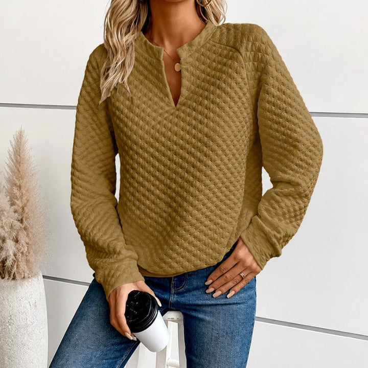 Women's Quilted Deep V-Neck Fitted Sweater
