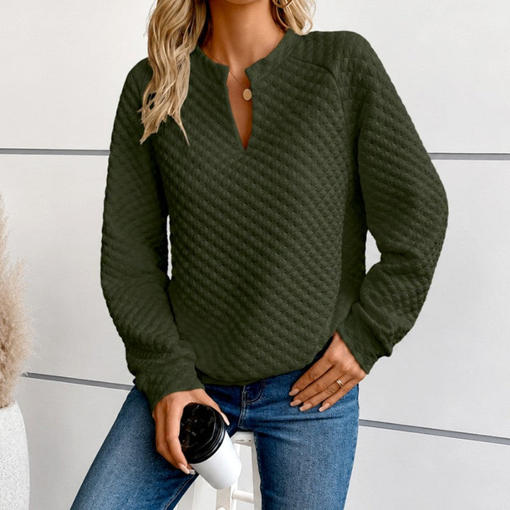 Women's Quilted Deep V-Neck Fitted Sweater