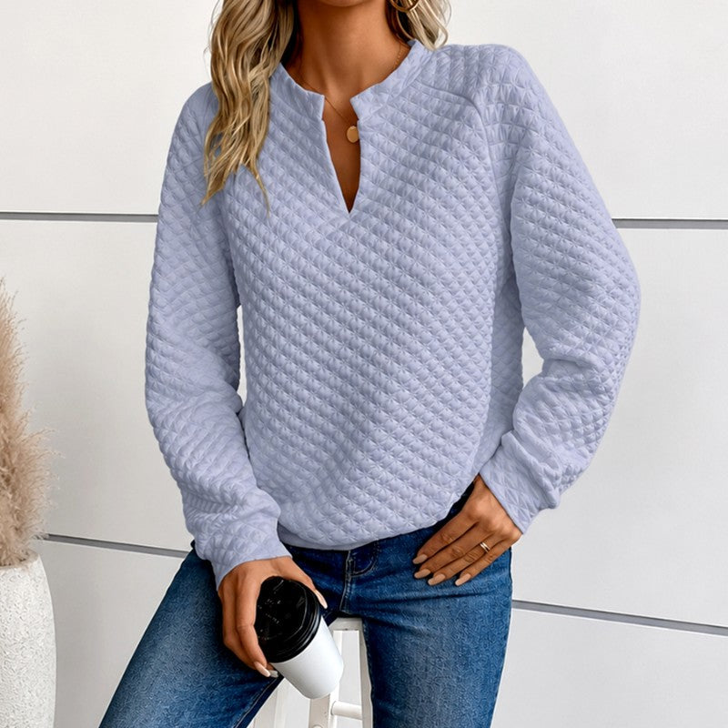 Women's Quilted Deep V-Neck Fitted Sweater
