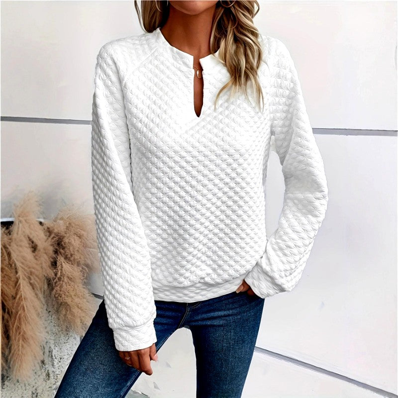 Women's Quilted Deep V-Neck Fitted Sweater