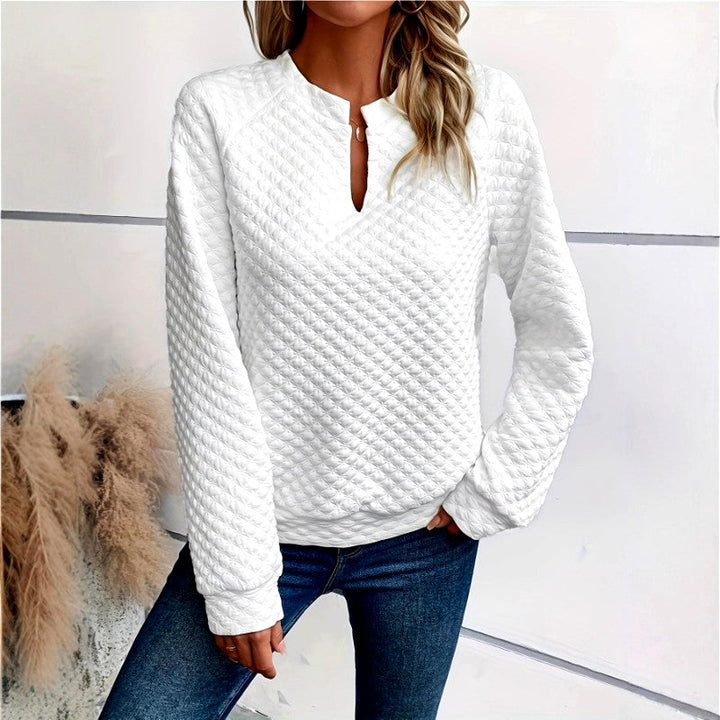 Women's Quilted Deep V-Neck Fitted Sweater