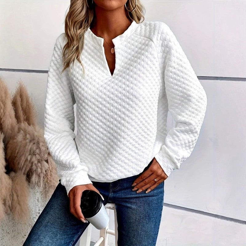 Women's Quilted Deep V-Neck Fitted Sweater