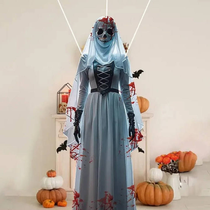 Halloween's Skull Bride Hanging Decoration with Weather-Resistant Fabric
