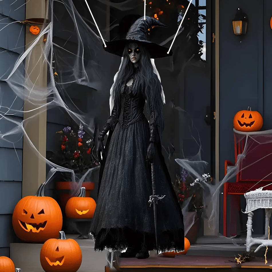 Halloween's Skull Bride Hanging Decoration with Weather-Resistant Fabric