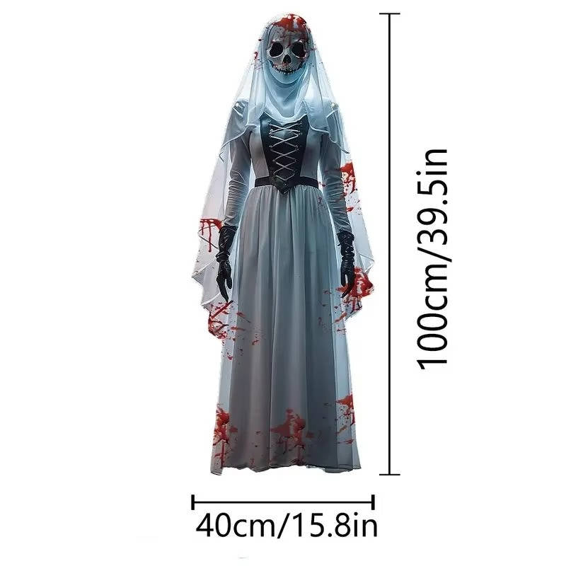 Halloween's Skull Bride Hanging Decoration with Weather-Resistant Fabric