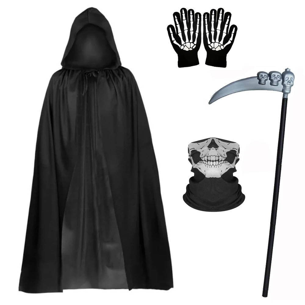 Halloween's Grim Reaper Costume with Glowing Eyes and Skeleton Gloves