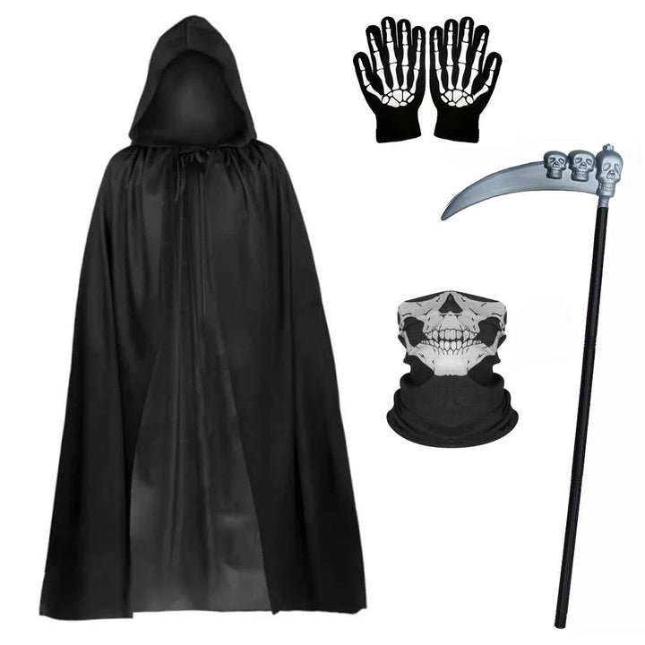 Halloween's Grim Reaper Costume with Glowing Eyes and Skeleton Gloves