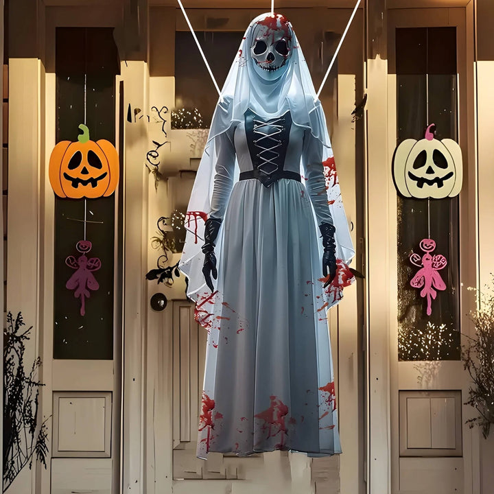 Halloween's Skull Bride Hanging Decoration with Weather-Resistant Fabric