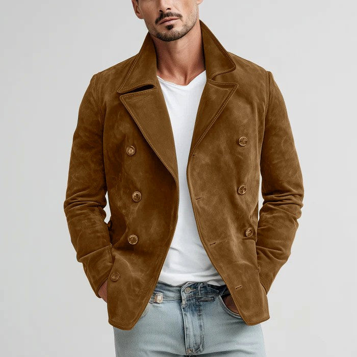Men's Double-Breasted Suede Peacoat Jacket