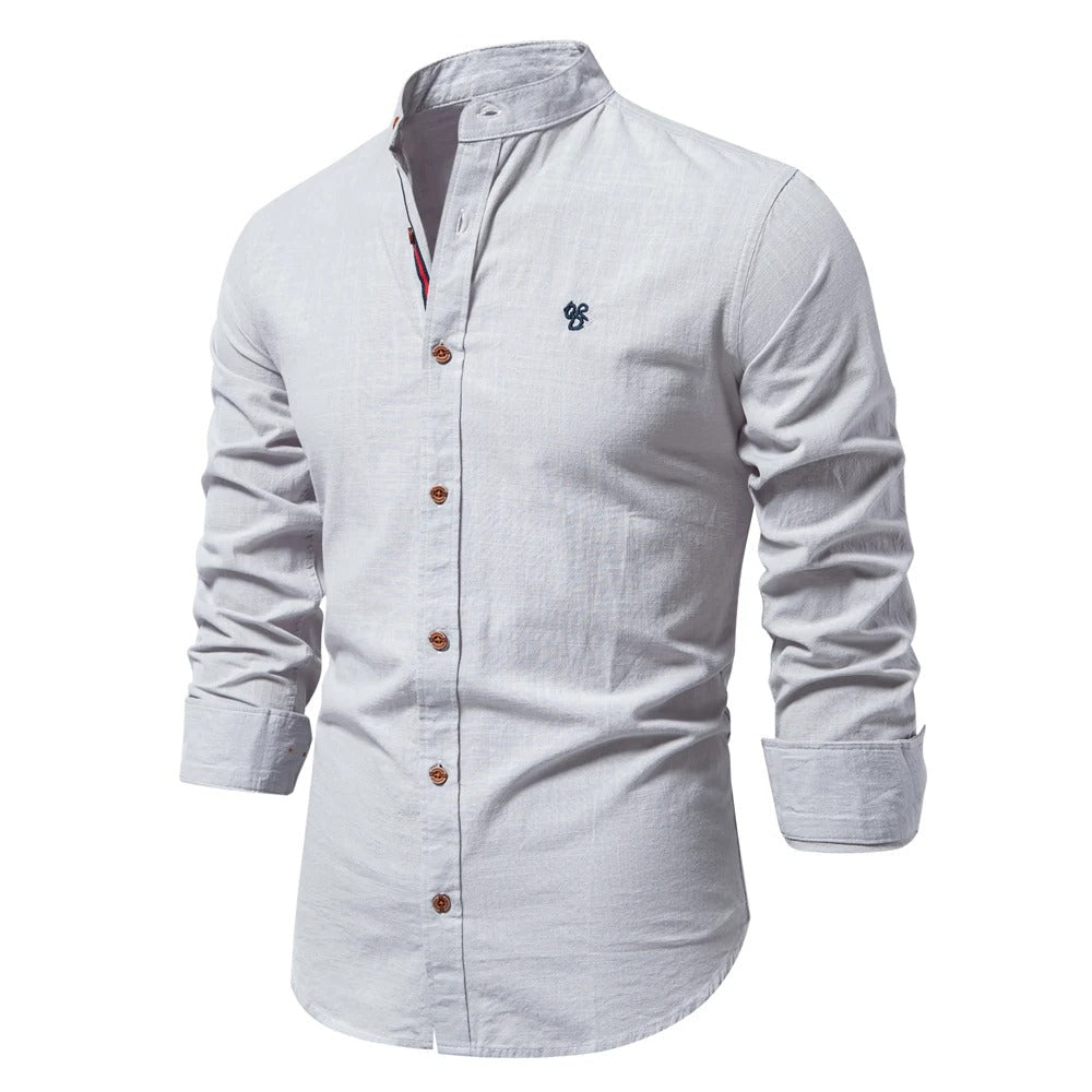 Men's Light Stand-Up Collar Shirt with Button Placket