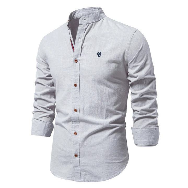 Men's Light Stand-Up Collar Shirt with Button Placket