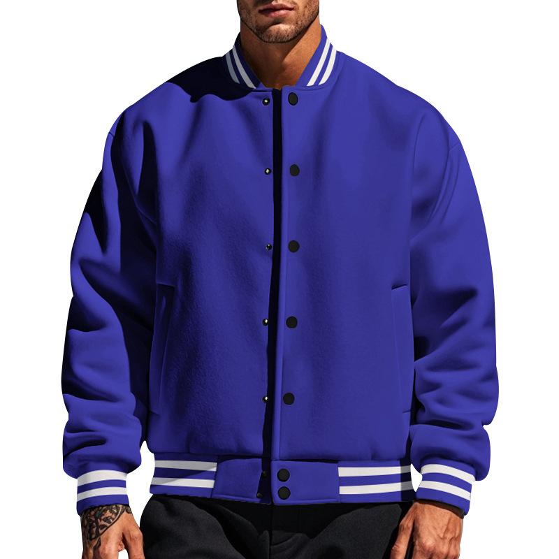 Men's Classic Baseball Jacket with Buttons and Stand-Up Collar