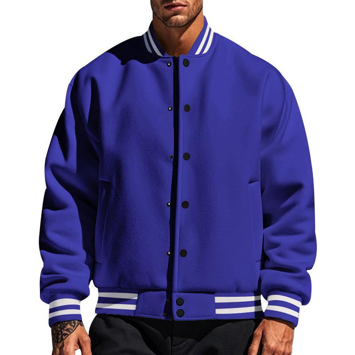 Men's Classic Baseball Jacket with Buttons and Stand-Up Collar