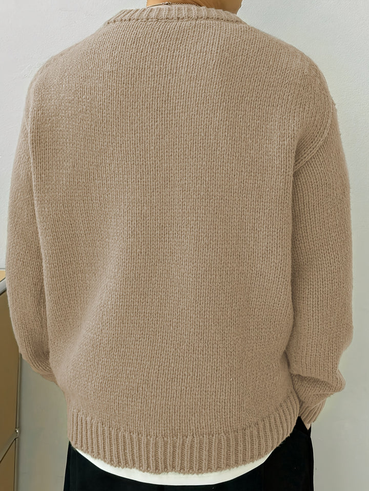 Men's Oversized Solid Color Round Neck Knit Pullover Sweater
