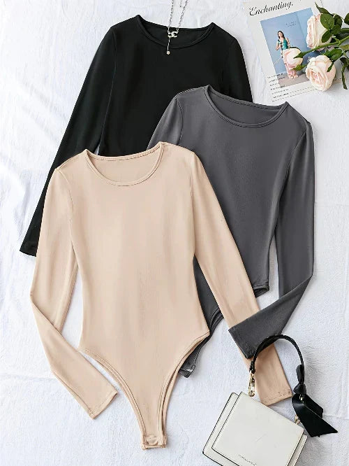 Women's 3-Pack Casual Long Sleeve Bodysuits