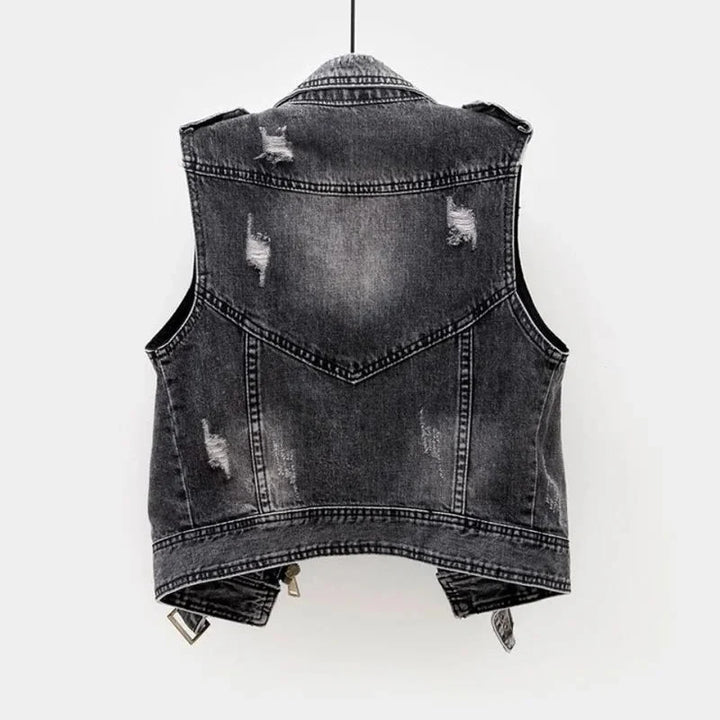 Men's Edgy Stylish Distressed Denim Moto Vest