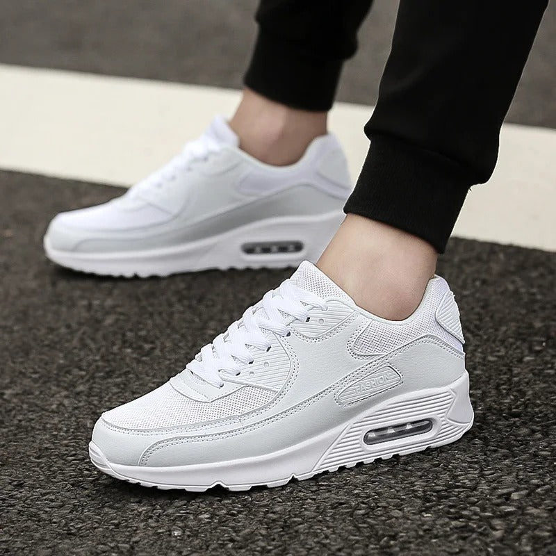 Men's White Leather High Sole Sneakers | Stylish Urban Footwear