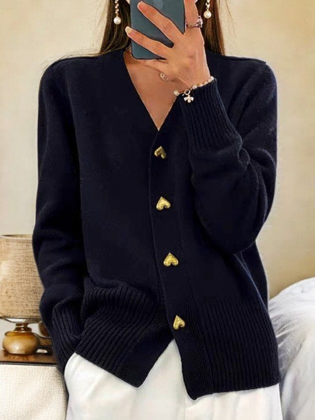 Women's Elegant Chic Heart-Buttoned Knit Cardigan