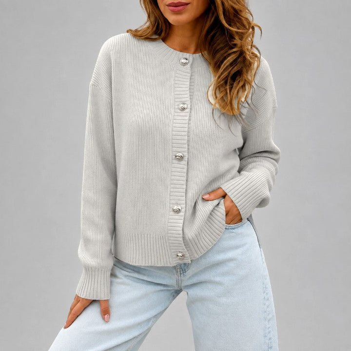 Women's Round-Neck Button-Front Knit Cardigan