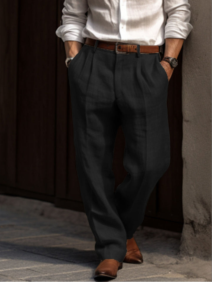 Men's Loose Fit Linen Trousers for Elegant Business Attire