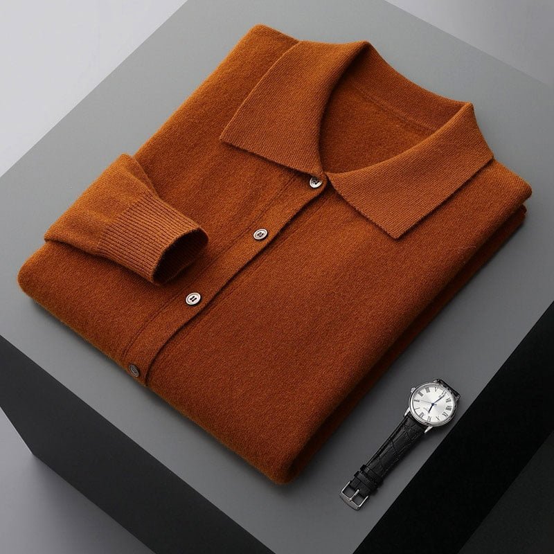 Men's Merino Wool Cardigan with Turn-Down Collar