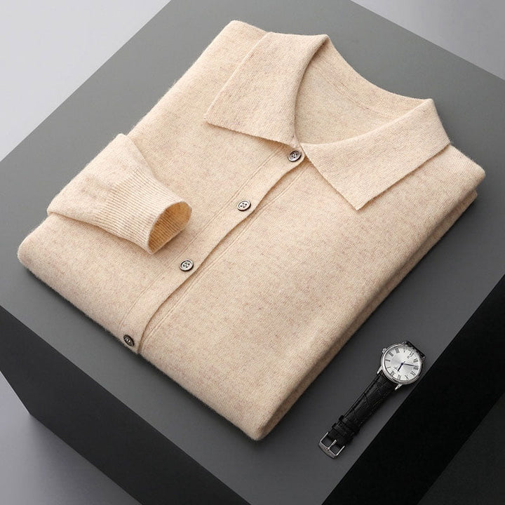 Men's Merino Wool Cardigan with Turn-Down Collar