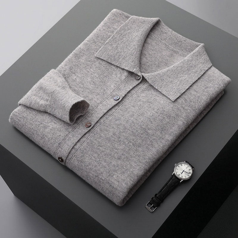Men's Merino Wool Cardigan with Turn-Down Collar