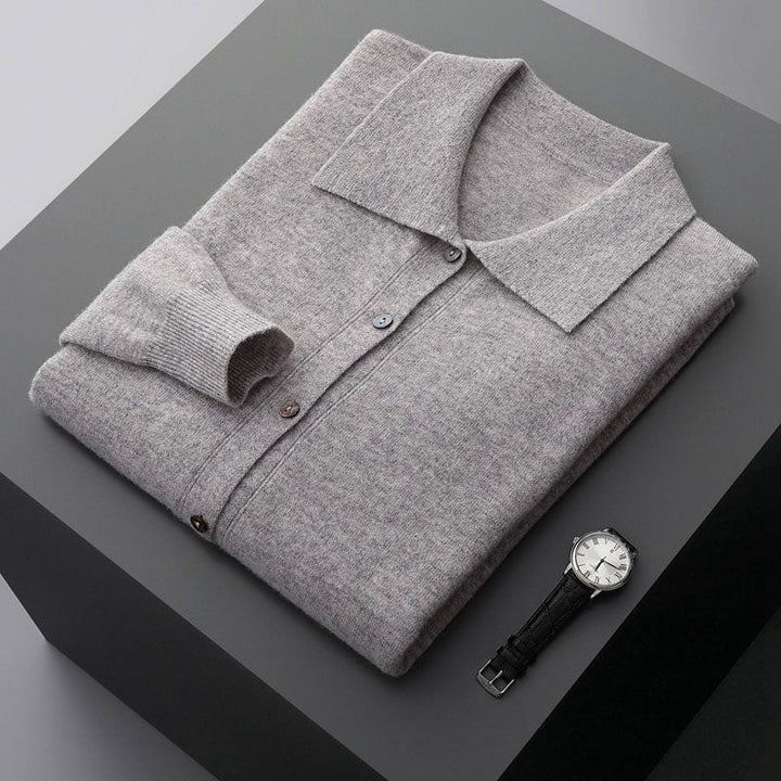 Men's Merino Wool Cardigan with Turn-Down Collar