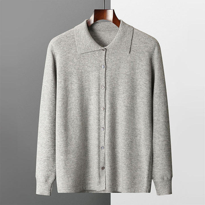 Men's Merino Wool Cardigan with Turn-Down Collar