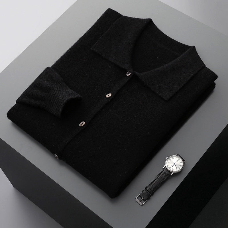 Men's Merino Wool Cardigan with Turn-Down Collar