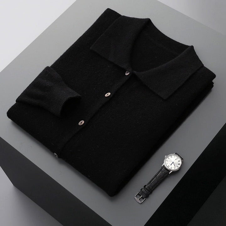 Men's Merino Wool Cardigan with Turn-Down Collar