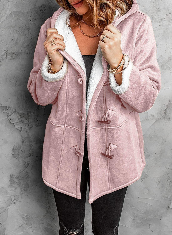 Women's Elegant Hooded Coat with Unique Button Details