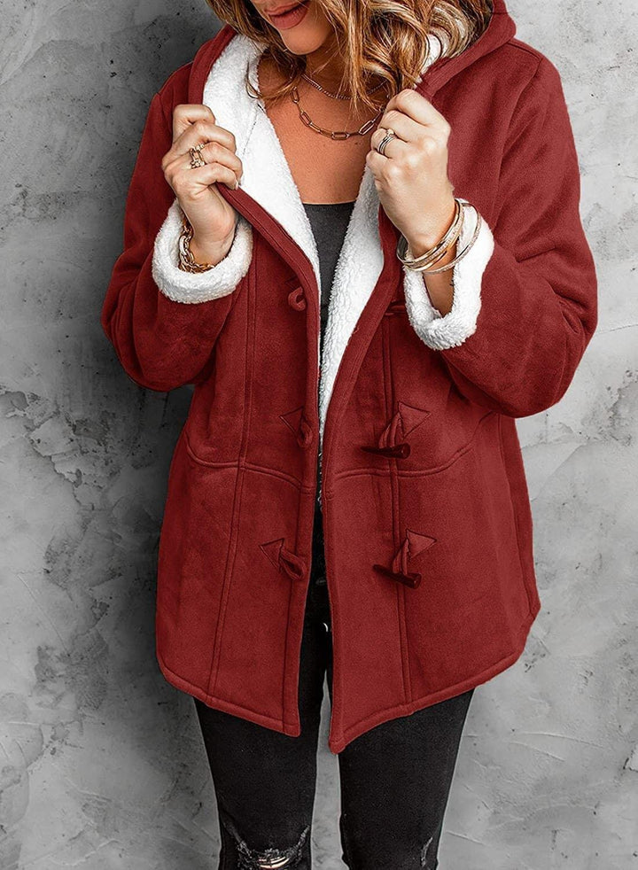 Women's Elegant Hooded Coat with Unique Button Details