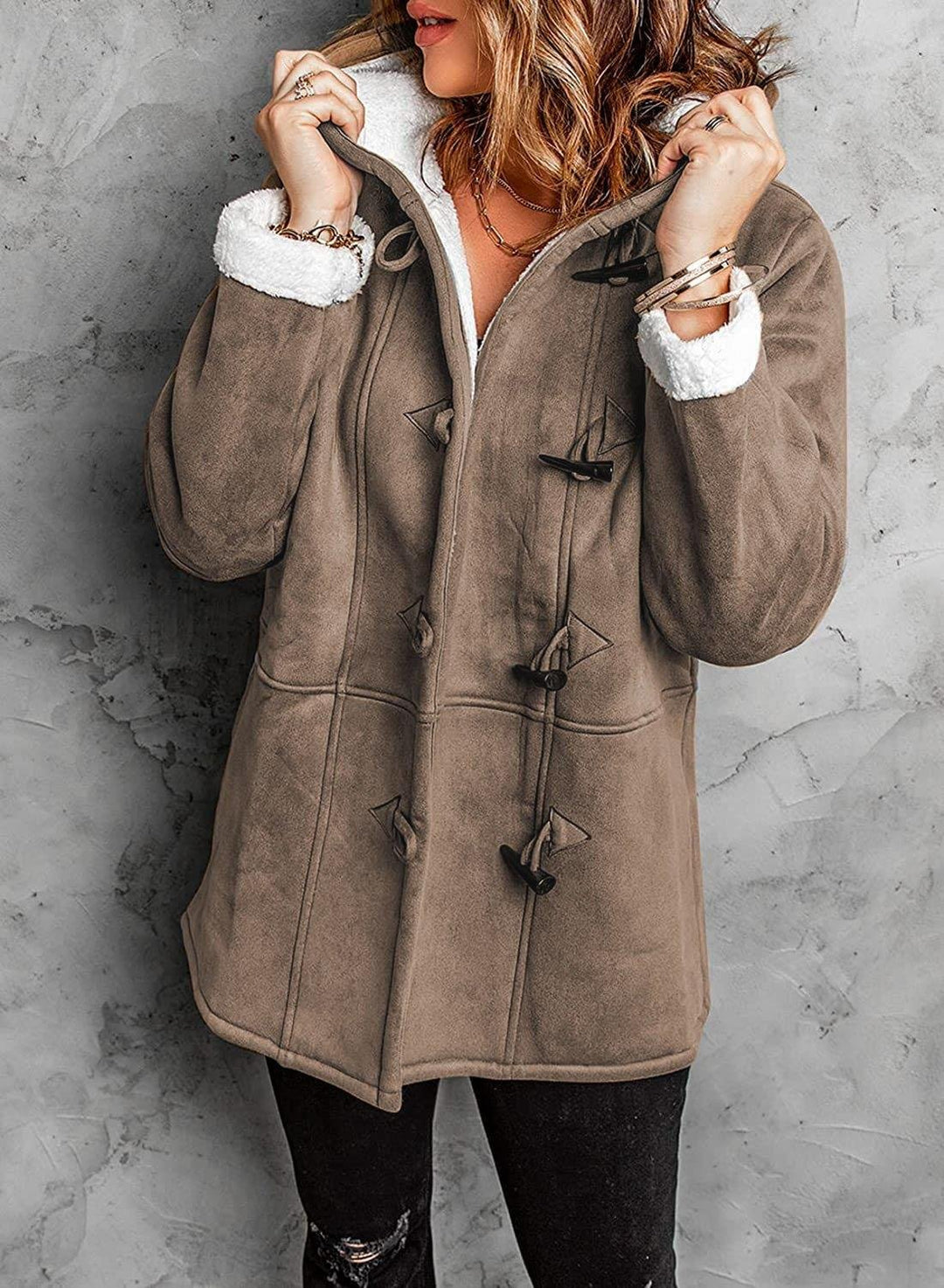 Women's Elegant Hooded Coat with Unique Button Details