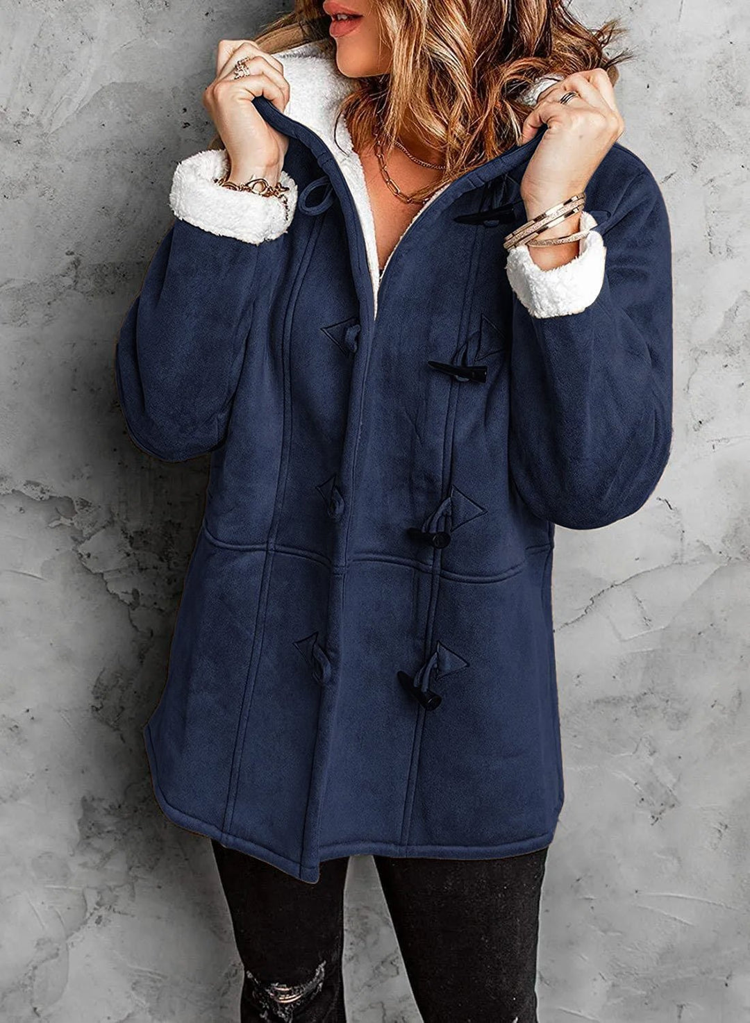 Women's Elegant Hooded Coat with Unique Button Details