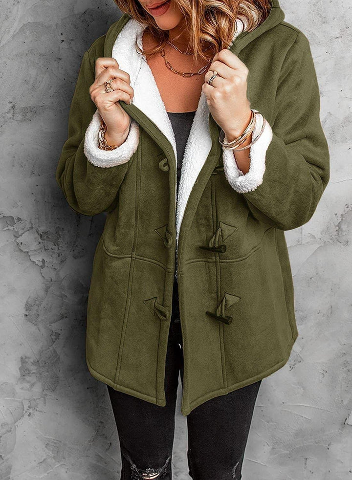 Women's Elegant Hooded Coat with Unique Button Details