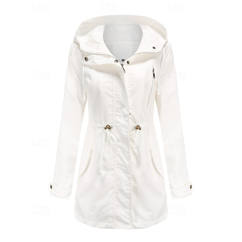 Women's Hooded Utility Coat with Drawstring Waist and Zip Closure