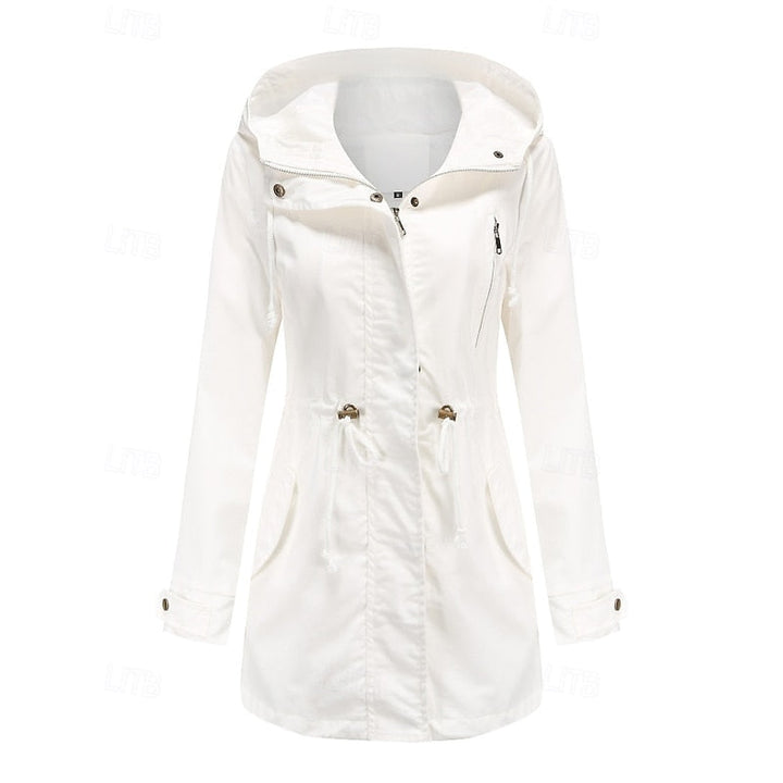 Women's Hooded Utility Coat with Drawstring Waist and Zip Closure