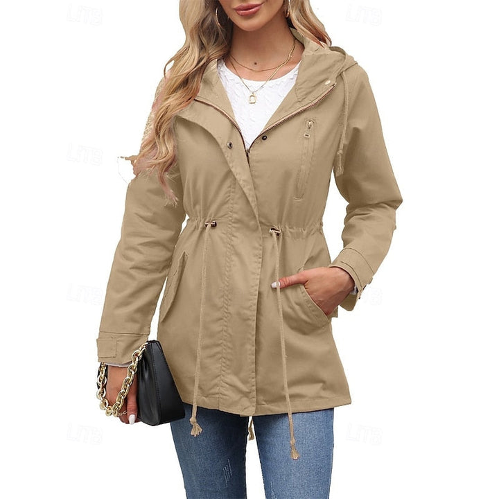 Women's Hooded Utility Coat with Drawstring Waist and Zip Closure