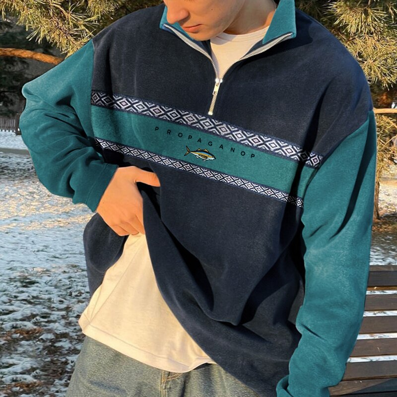 Men's Stylish High Collar Half Zip Pullover