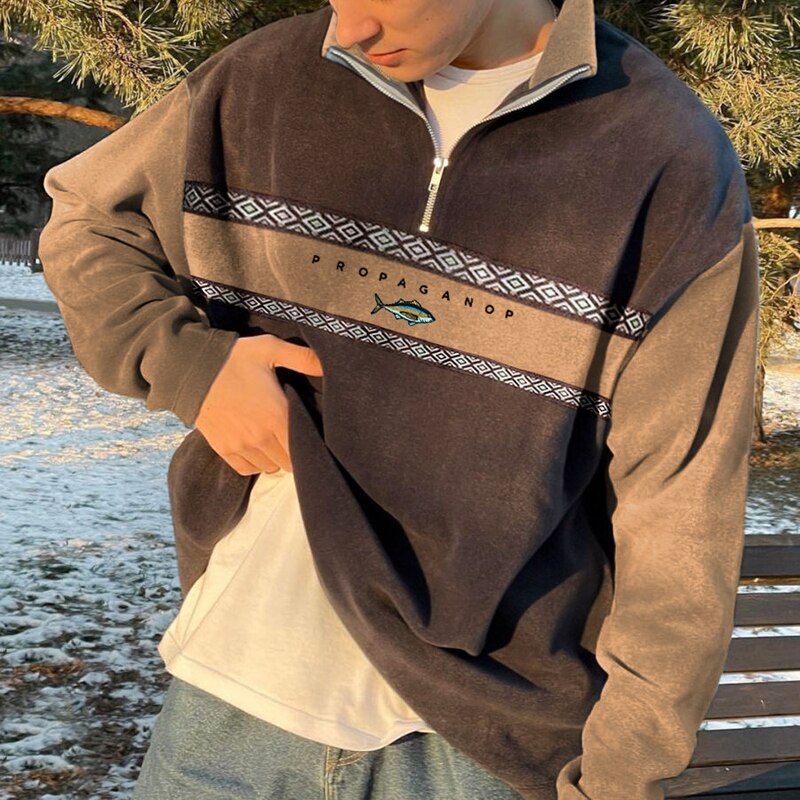 Men's Stylish High Collar Half Zip Pullover